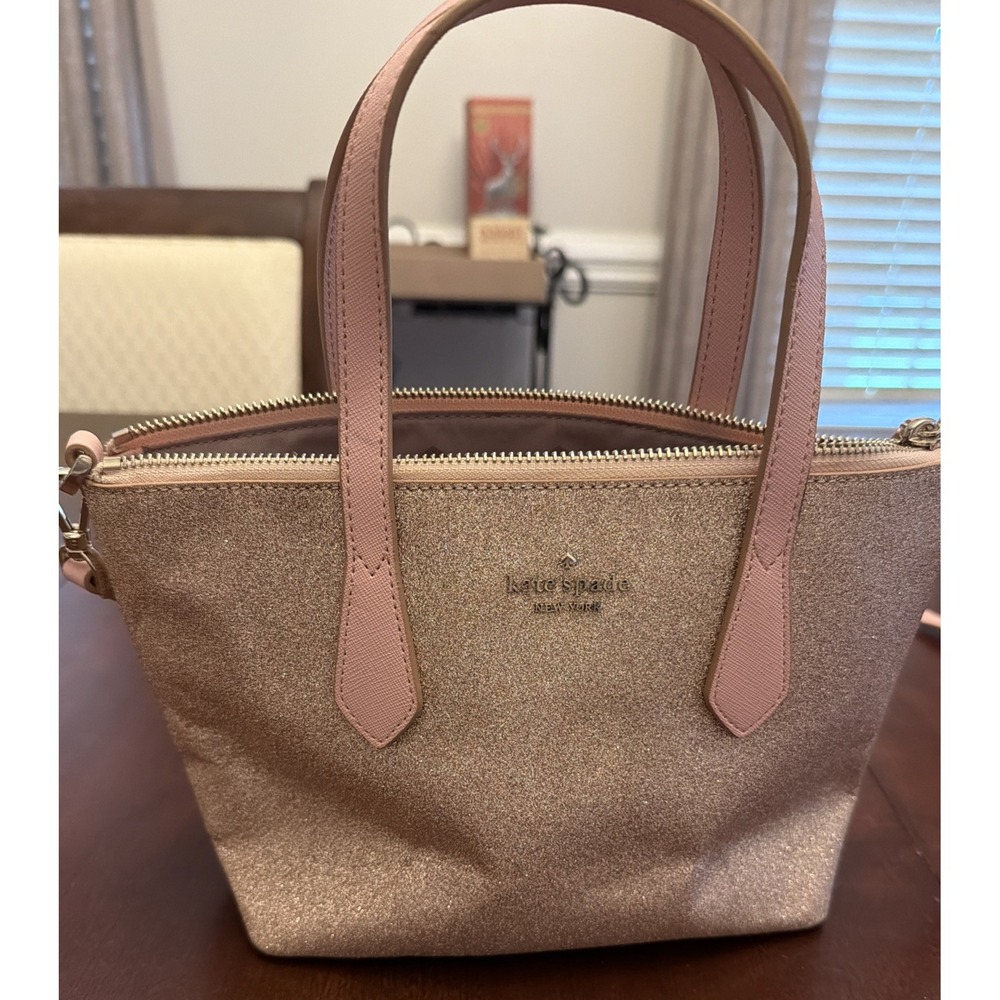 Kate Spade Satchel Tote Pink Rose Gold Joeley Glitter Shoulder Crossbody Strap